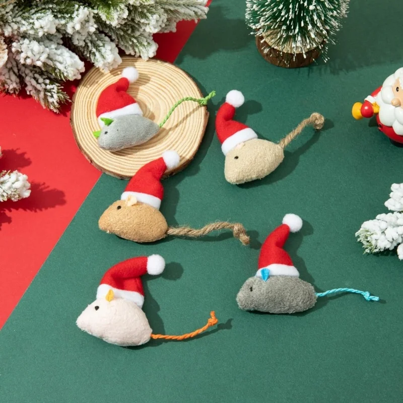 1-5PCS Christmas Hat Mouse Int - огляд і ціна Catnip Interactive Plush Mouse