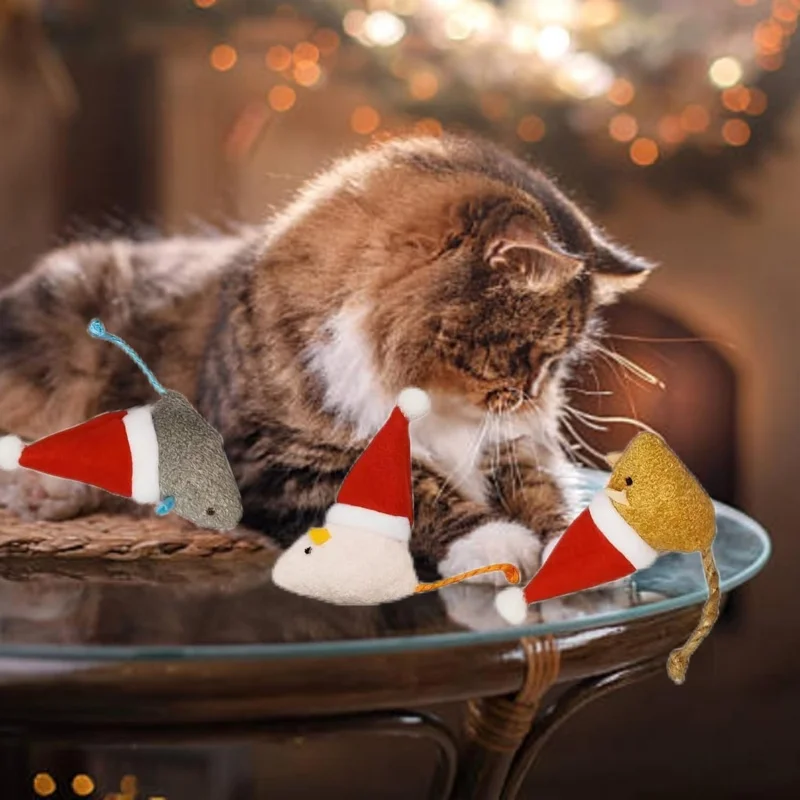 1-5PCS Christmas Hat Mouse Int - огляд і ціна Catnip Interactive Plush Mouse